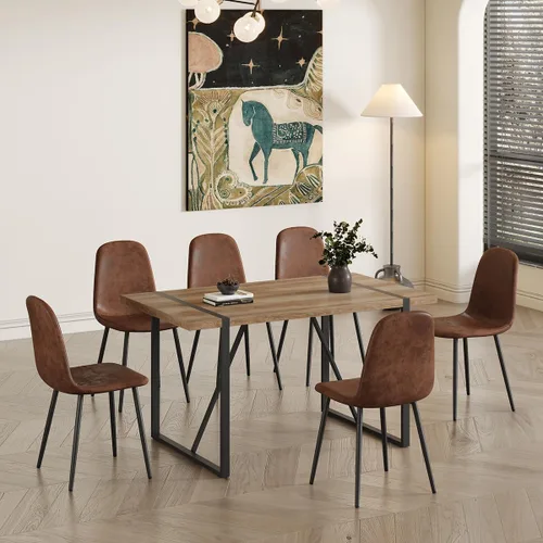 Vista 21 de Mesa de comedor de 55 pulgadas para 4-6, mesa de cocina de madera con patas de metal, mesa de comedor para 4-6 para el hogar, comedor, sala de estar