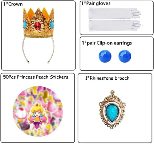 Vista 2 de Disfraz de princesa melocotón para niñas, vestido de princesa melocotón para Halloween, disfraz de cosplay con accesorios