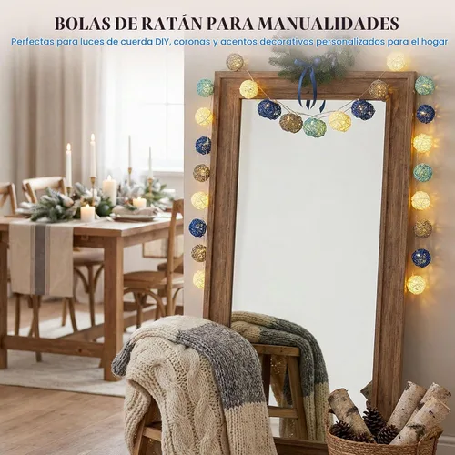 Vista 4 de DomeStar 24 unidades de bolas decorativas azules para centro de mesa de cuenco, bolas de ratán de 5 cm para relleno de cuenco Decoración de orbes