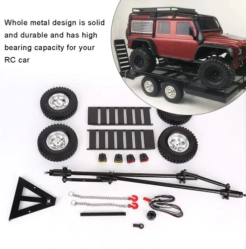Vista 2 de Tbest Remolque a control remoto, doble eje plano con cuatro neumáticos a escala 1:10, kit de modelo para entusiastas de los RC, constructores