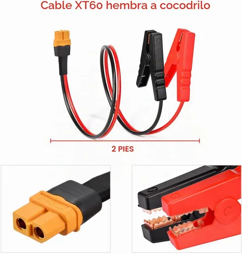 Vista 6 de Cable de clip ELFCULB XT60 hembra a cocodrilo 12AWG 2FT para cargar XT60 female battery clamp cable with stranded tinned copper wire for testing