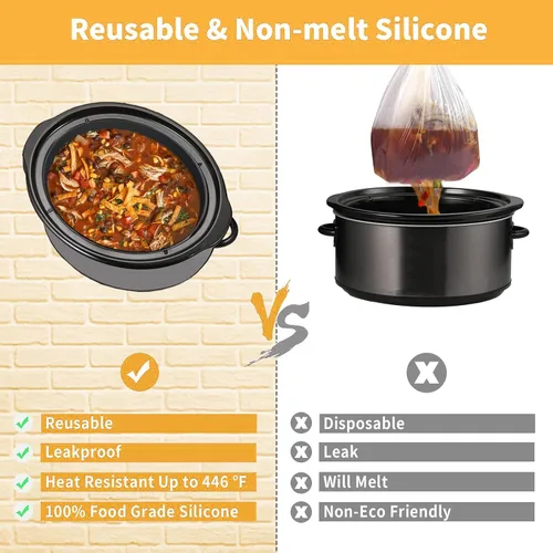 Vista 6 de FROVEN Forros de silicona para olla de cocción lenta de 4-4.5 cuartos, ovalados – Reutilizables, acolchados, con peso y resistentes. Compatibles