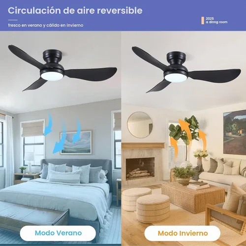 Vista 6 de Kviflon Ventiladores de techo de 46 pulgadas modernos con luces, ventilador de techo de montaje empotrado con control remoto/APP, 3 aspas curvas
