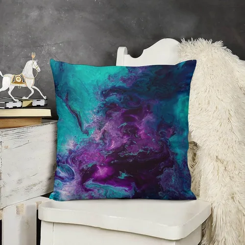 Vista 6 de Funda de almohada de terciopelo nebuloso de galaxia, turquesa, morado, verde azulado, funda de almohada cuadrada, decoración del hogar para cama