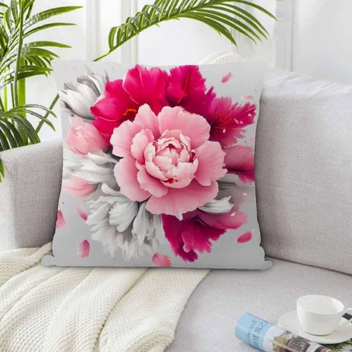 Vista 2 de oFloral Funda de almohada cuadrada de lujo con flor de peonía para sofá, hogar, automóvil, dormitorio, sala de estar, decorativa, 18 x 18 pulgadas