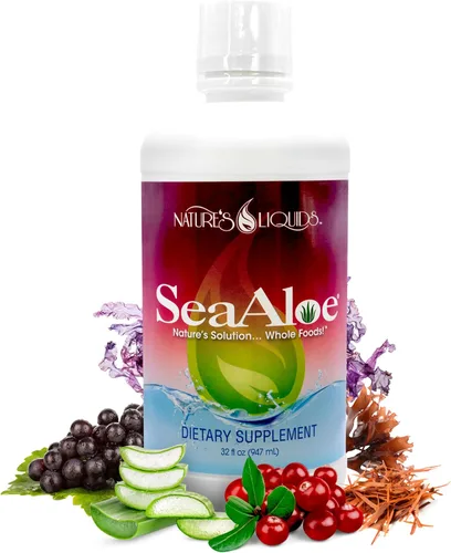 Vista 8 de Nature's Liquids - Elixir oceánico de jugo de aloe vera, mezcla botánica patentada para tiroides, digestión y apoyo inmunológico, 32 onzas