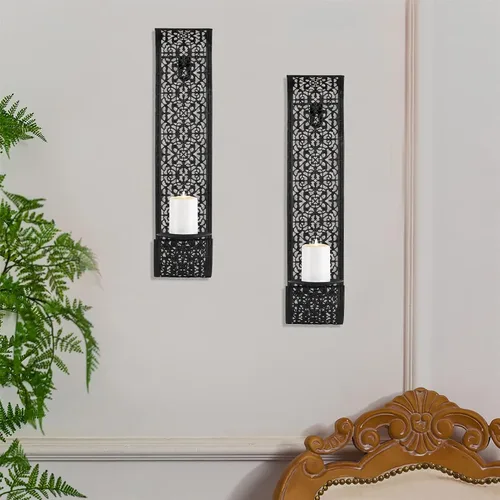 Vista 6 de Sziqiqi Portavelas de Pared Decorativo Apliques de Vela - Portavelas de Pilar Montados en la Pared para Sala de Estar, Baño, Granja, Boda - Juego