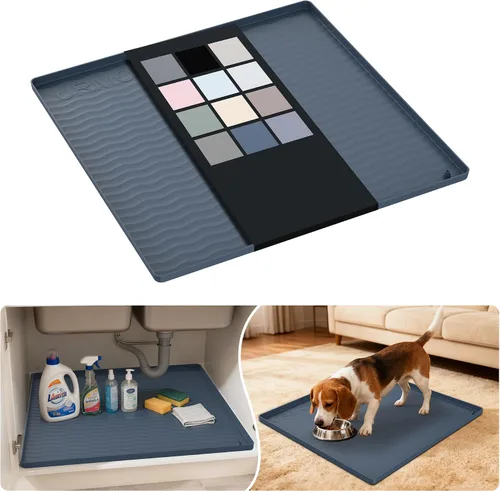 Vista 17 de URMONA - Tapete de silicona impermeable para debajo del fregadero, 16 x 10 Beige