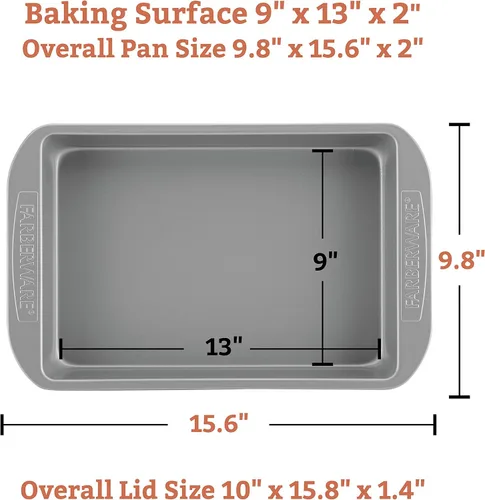 Vista 3 de Farberware Bandeja antiadherente para hornear con tapa/molde antiadherente para tartas, rectangular, 9 x 13 pulgadas, gris y cuadrado, 9 pulgadas