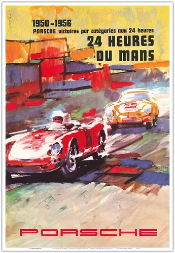 Vista 10 de 24 Hours of Le Mans - 1950-1956 Porsche Victories - Vintage Car Racing Poster c.1957 - Master Art Print (Unframed) 6in x 9in