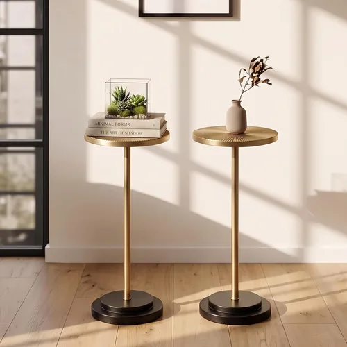 Vista 14 de COVLON Mesa de bebidas, mesa de Martini tallada, mesa auxiliar pequeña, mesa de pedestal con base pesada para sala de estar, dormitorio, espacio