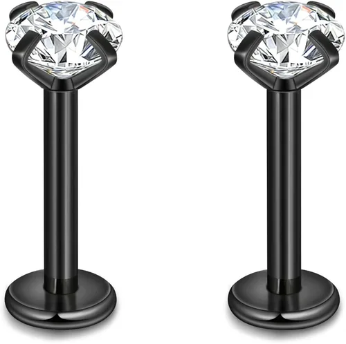 Vista 48 de CANDYFANCY Pendientes de 16 g, 2/3/4 mm, con circonia cúbica, triple hélice delantera, para cartílago de la oreja, Tragus, piercing de labio 16