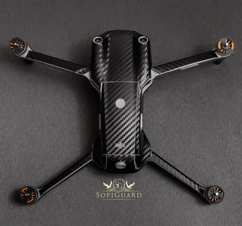 Vista 4 de SopiGuard Skin for DJI Mavic Air 2s Juego completo de calcomanías de vinilo de precisión + controlador + 3 fundas de batería (3M negro carbón)
