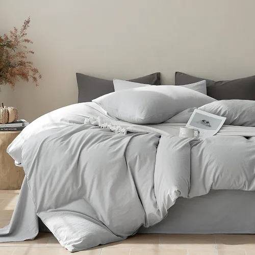 Vista 16 de JELLYMONI Funda de edredón tamaño individual, funda de edredón 100% algodón lavado con textura similar al lino, ropa de cama transpirable y suave