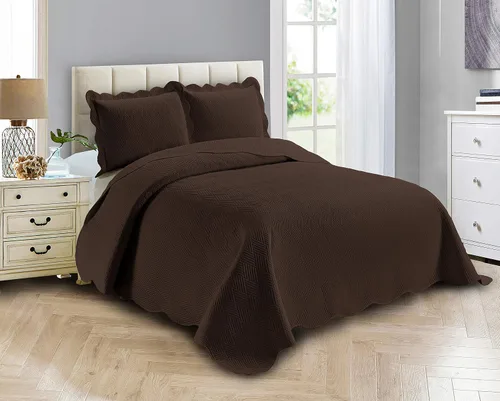 Vista 4 de Linen Plus Juego de Colcha de Lujo de Gran Tamaño con Relieve Color Beige Sólido Full/Queen Cobertor de Cama Nuevo # Ashley