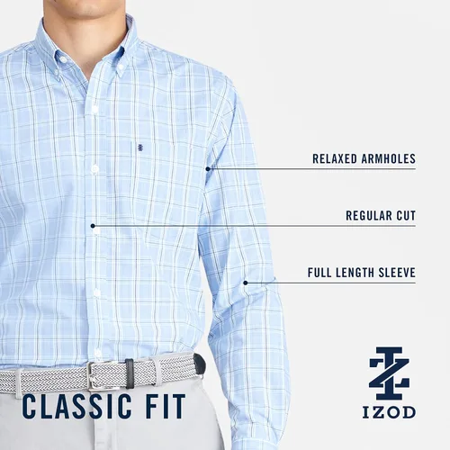 Vista 6 de IZOD Camisa a cuadros de manga larga con botones grandes y altos para hombre