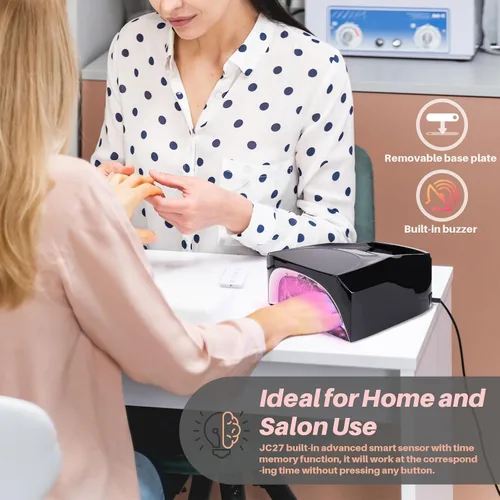 Vista 4 de Lámpara de uñas UV inalámbrica de 52 LED, alta potencia de 96 W, base de espejo magnético, luz de pulgar, 4 temporizadores, sensor automático