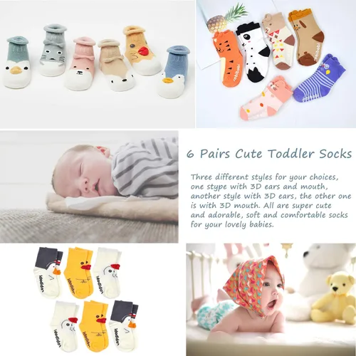 Vista 6 de Calcetines de bebé con agarre antideslizantes para niñas y niños pequeños calcetines de algodón para tobillo
