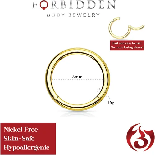 Vista 74 de Forbidden Body Jewelry - Piercing para la nariz de acero quirúrgico 316L con bisagra, 14G, 16G, 18G, diámetro de 15/64, 5/16, 25/64, 15/32 pulgadas