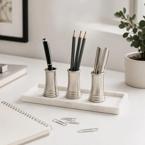 Vista 5 de LUOZZY 3 unids Metal Single Pen Holder para escritorio Base de pluma de cobre Soporte para oficina en casa (plata)