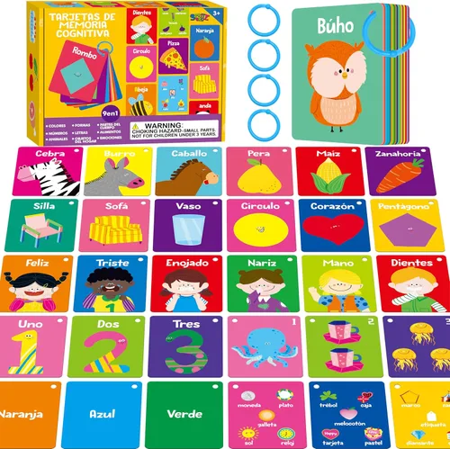 Vista 13 de 110 PCS Tarjetas de Aprendizaje Temprano, Tarjetas de Doble Cara - Alfabeto, Números, Alimentos, Animales, Formas, Colores, Objetos del Hogar con 4