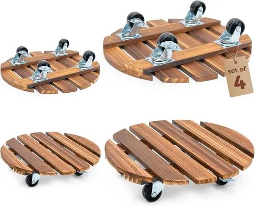 Vista 11 de Bamworld Soporte para Plantas al Aire Libre con Bandeja Rodante Organizador para Plantas con Ruedas 12 Pulgadas Carro de Plantas con Ruedas Carro