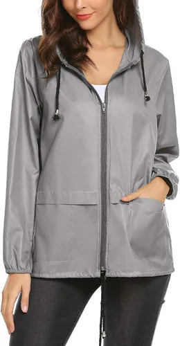 Vista 2 de LOMON Chaqueta impermeable ligera para mujer rompevientos con capucha para exteriores