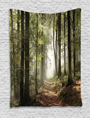Vista 33 de Ambesonne Tapiz de paisaje, lago y pico glaciar nevado en Estados Unidos, ilustración de bosque de pinos altos, colgante de pared para dormitorio