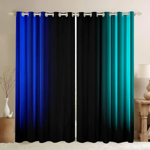 Vista 20 de Feelyou Cortinas abstractas degradadas para niños, adolescentes y mujeres, cortinas de ventana azules, moradas y negras, tratamientos geométricos