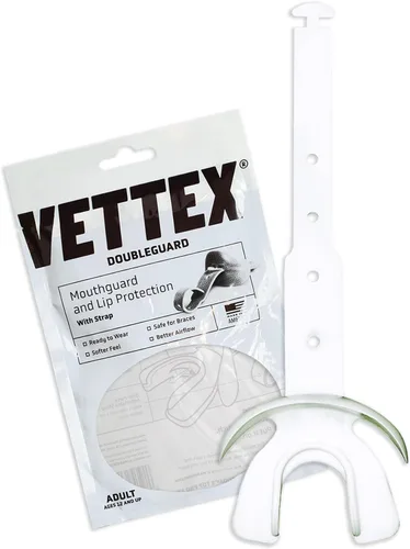 Vista 16 de Vettex Doubleguard Protector bucal con Protección de Labios - Adulto, Aguamarina Football, Lacrosse, MMA, Boxing, Adjustable Helmet Strap, Braces