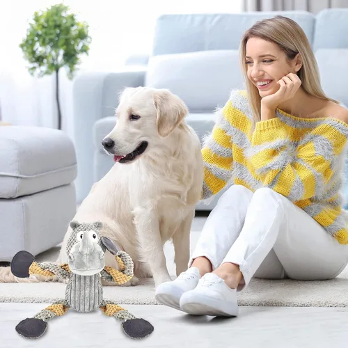 Vista 6 de Juguetes chirriantes para perros para aburrimiento y estimulación para masticadores agresivos, juguetes interactivos para perros grandes, juguetes