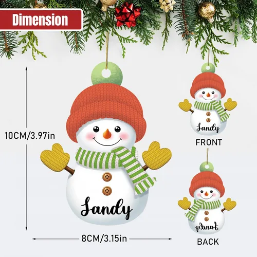 Vista 2 de 7 piezas de adorno de Navidad personalizado 2025, adorno de familia de muñeco de nieve con nombre y foto acrílico para decoración de árbol
