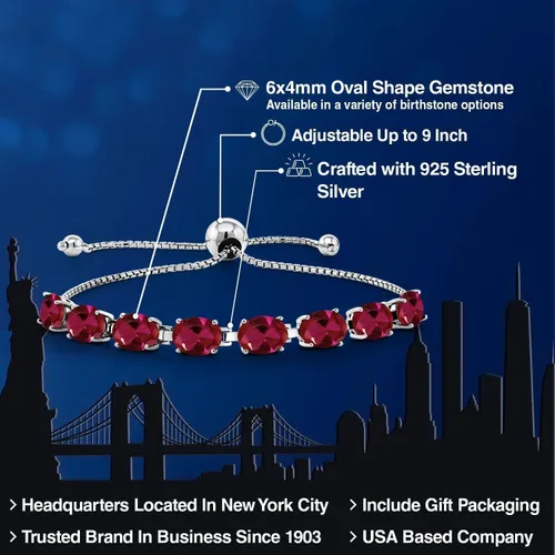 Vista 75 de Gem Stone King Pulsera de plata de ley 925 con piedra natal ovalada de 0.276 x 0.197 in para mujer, totalmente ajustable hasta 9 pulgadas