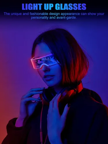 Vista 5 de TOODOO 2 pares de anteojos con visera LED, 7 colores, gafas futuristas, 4 modos de iluminación, gafas luminosas de panal para adultos