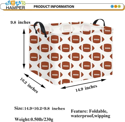 Vista 6 de NTAOHAMPER Cesta rectangular de almacenamiento de fútbol vacía, cesta de regalo plegable con asas, caja de juguetes/libros, decoración de habitación