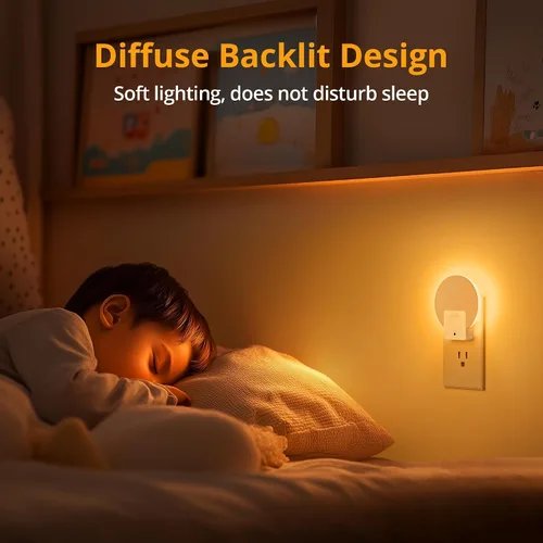 Vista 2 de Lyridz Luz nocturna ámbar enchufable con sensor de atardecer a amanecer, luces nocturnas con sensor de luz LED regulable para baño, pasillo