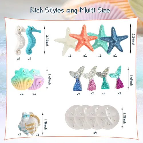 Vista 2 de CCINEE 40 adornos de resina de estrellas de mar, adornos colgantes multicolor con temática de océano de Navidad, conchas de mar con cuerdas