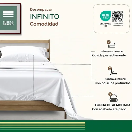 Vista 2 de THREAD SPREAD Juego de Sábanas de Algodón Orgánico 100% Paquete de 2 - Juego de Sábanas de Algodón Orgánico Tamaño Twin Tejido Percal, Suave Blanco