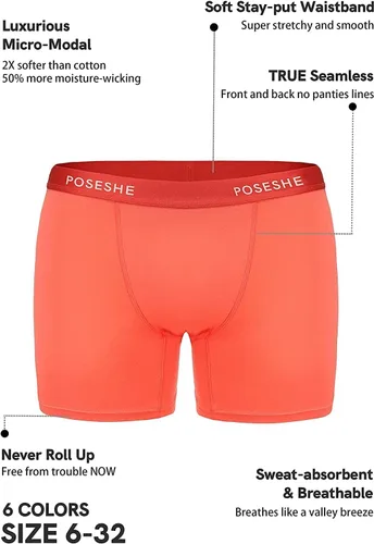 Vista 5 de POSESHE Calzoncillos tipo bóxer para mujer de 8 pulgadas de entrepierna, micromodal antirozaduras S-5XL