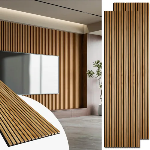 Vista 14 de Art3d Paquete de 2 paneles acústicos de listones de madera de 94.5 x 24 pulgadas para pared y techo - 31 pies cuadrados Panel acústico 3D estriado