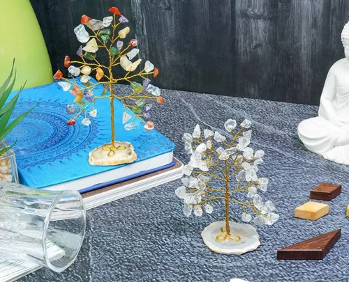 Vista 7 de Cuarzo transparente y mezcla de chakras, mini rebanada de piedras preciosas curativas naturales de cristal bonsái, árbol del dinero, Feng Shui