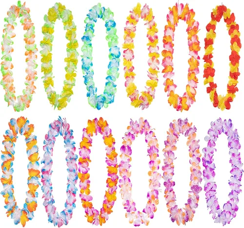 Vista 8 de FreshDear 12 unidades de leis hawaianos a granel, leis para fiesta luau, leis hawaianos para adultos, regalos de fiesta en la playa para adultos