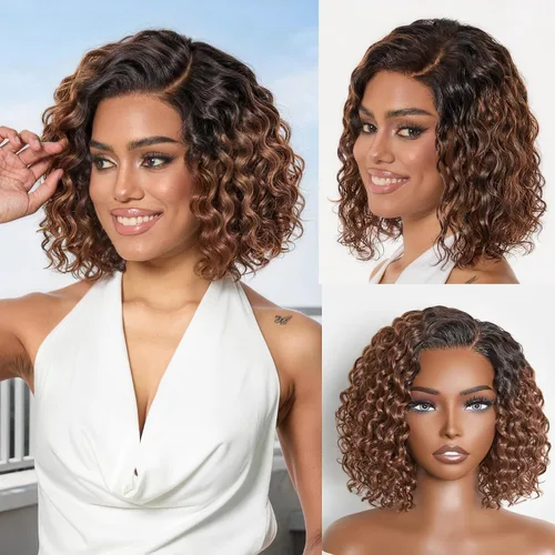 Vista 25 de LUVME HAIR Pelucas de cabello humano rizado sin pegamento de 6 pulgadas, precortadas, indetectable, HD, encaje Bob, peluca corta y rizada con ondas