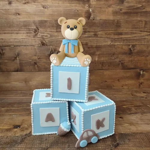 Vista 5 de Decoración 3D para tartas de oso para decoración de tartas de oso para niños y niñas, baby shower, suministros de fiesta de cumpleaños (azul)