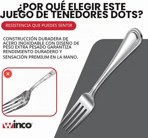 Vista 7 de Winco Juego de tenedores de cena de 12 piezas, acero inoxidable 18-0, plata