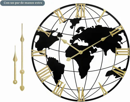 Vista 7 de LEIKE Reloj de pared grande de 24 pulgadas, reloj de pared de estilo moderno con mapa del mundo, reloj grande para decoración de pared, sala