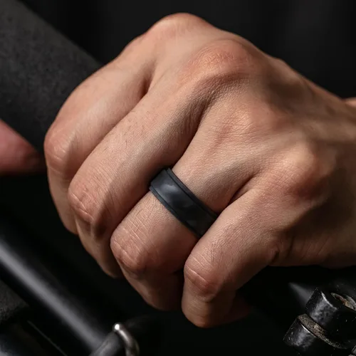 Vista 3 de ThunderFit Silicone Wedding Rings for Men Breathable Airflow Inner Grooves, Step Edge Sleek Design Rubber Engagement Bands 8mm Wide 2mm Thick