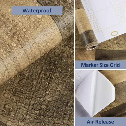 Vista 7 de Papel tapiz autoadhesivo de textura de madera rústica de vinilo marrón, impermeable, para encimera, cocina, gabinetes, envolturas, de 12 x 80