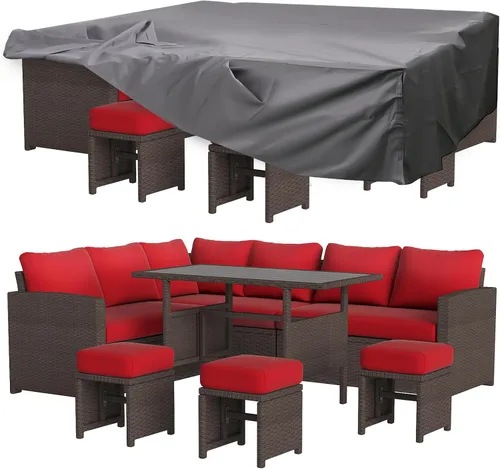 Vista 10 de U-MAX Juego de muebles de patio, 7 piezas de sofá seccional para exteriores Ratán marrón y cojín rojo