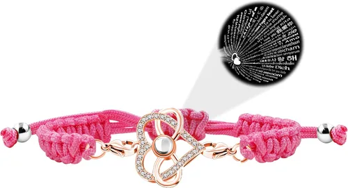 Vista 16 de Pulsera con texto en inglés "I Love You" en 100 idiomas, pulseras de proyección de corazón, cuerda trenzada ajustable, regalos de amor para mamá